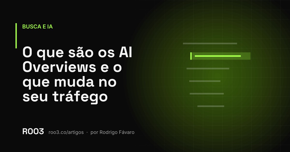 Ilustração abstrata de um bloco de resposta ocupando o topo de uma lista de resultados, em verde neon sobre fundo preto.