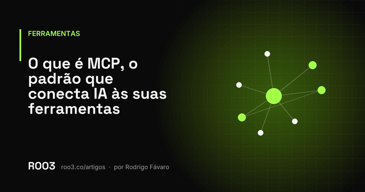 Ilustração abstrata de um conector único ligando vários sistemas a um ponto central, em verde neon sobre fundo preto.