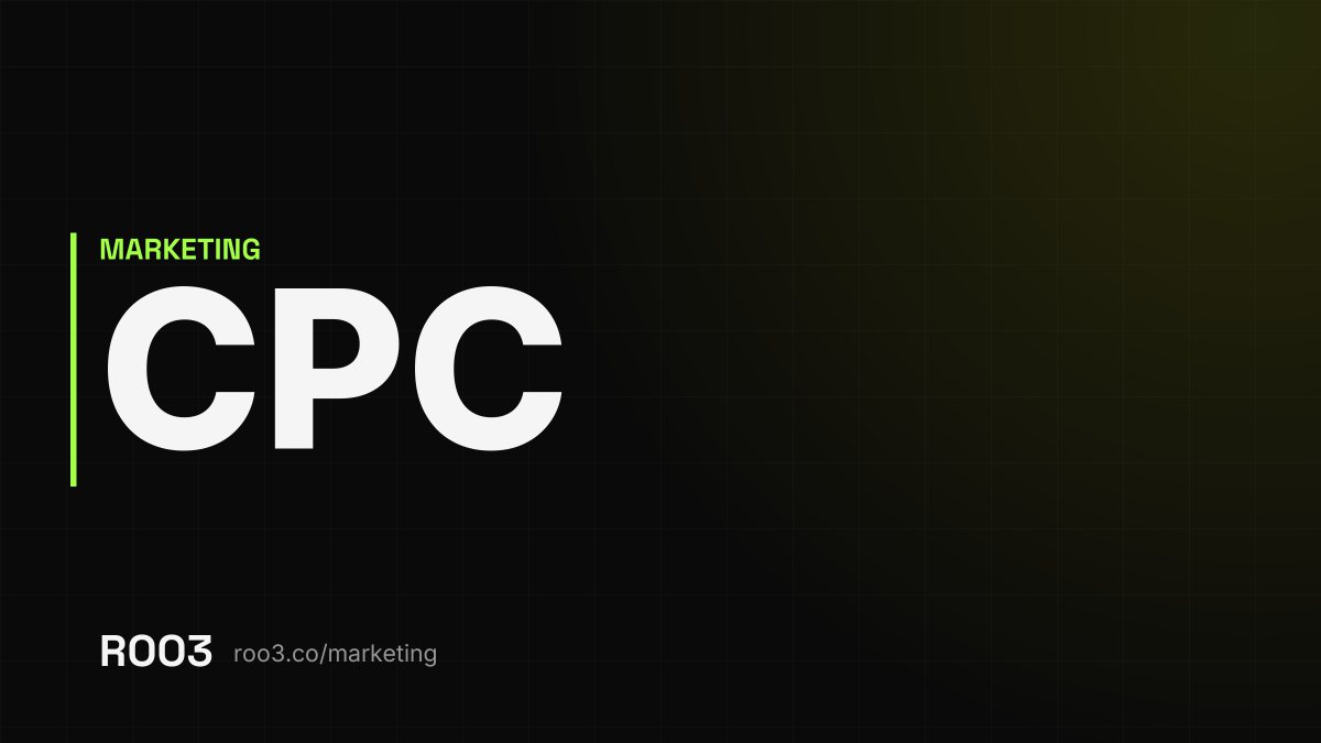 The acronym CPC in large letters on a dark background, with the address roo3.co/marketing