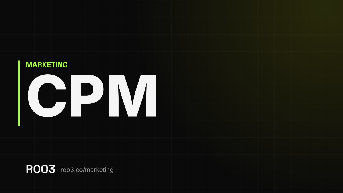 The acronym CPM in large letters on a dark background, with the address roo3.co/marketing
