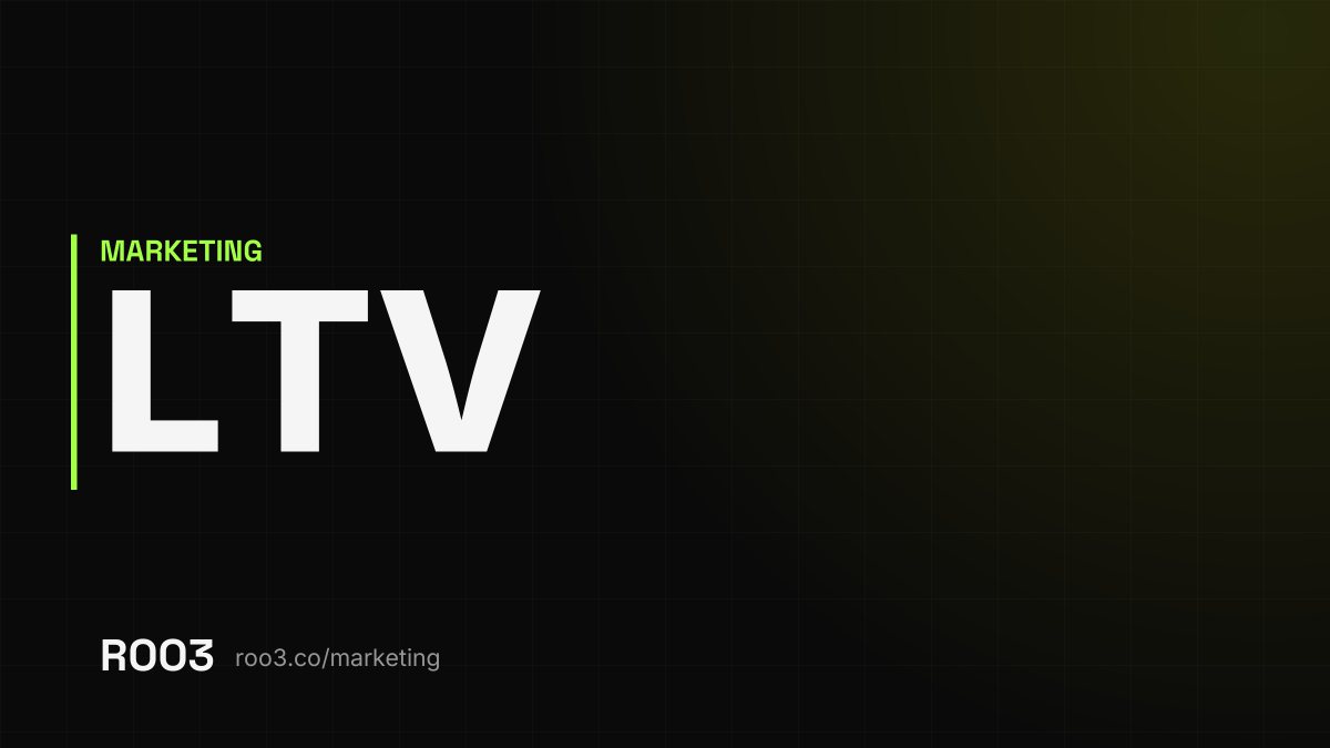 The acronym LTV in large letters on a dark background, with the address roo3.co/marketing
