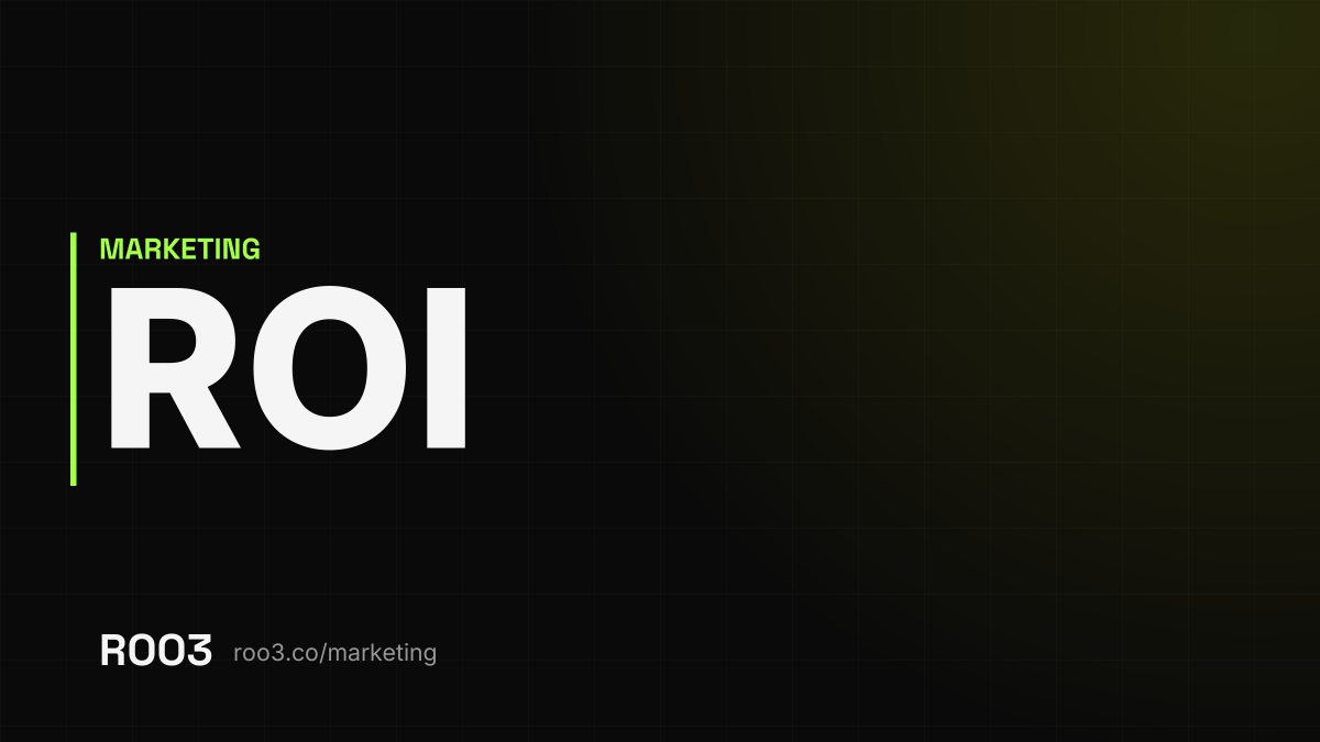 The acronym ROI in large letters on a dark background, with the address roo3.co/marketing