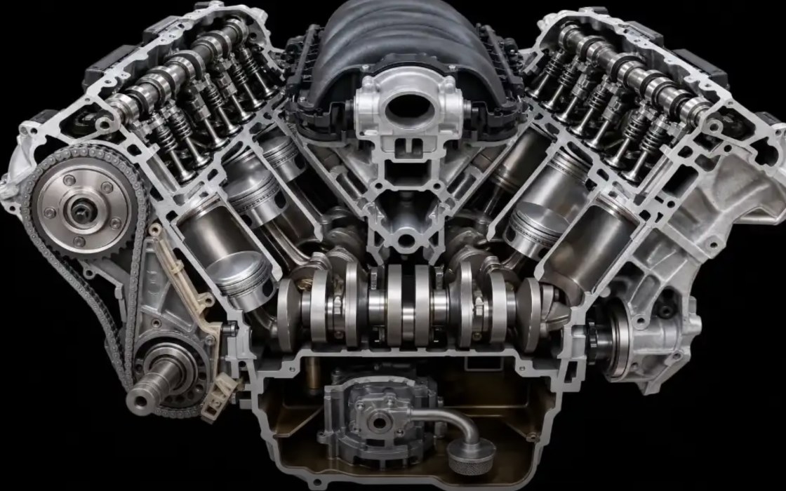 ALV-8: A sectioned V8, seen from the inside, never stopping