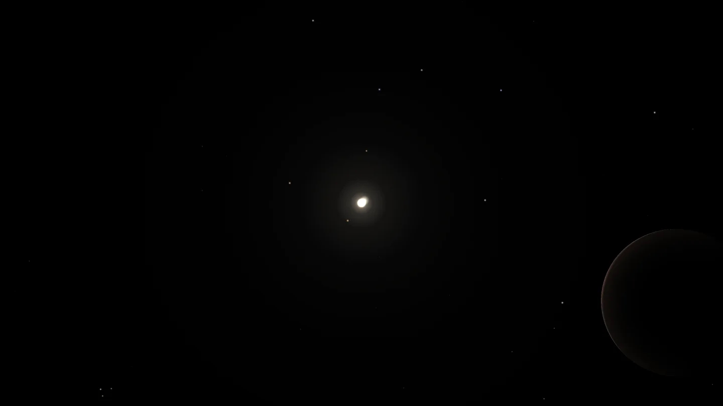Júpiter com a Grande Mancha Vermelha, e depois Saturno com os anéis abertos e a sombra do planeta atravessando eles.